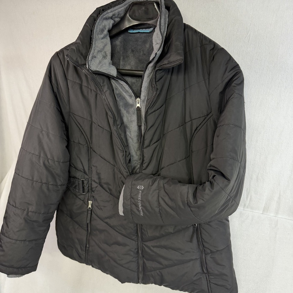 Free Country Black Quilted Lightweight Puffer Jacket Fleece Lined XL Women's